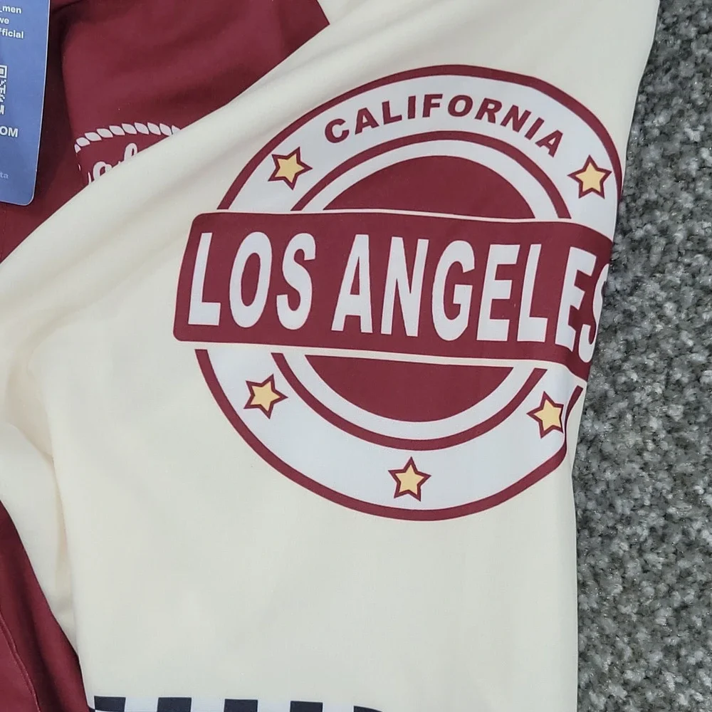 Romwe Los Angeles California Graphic Windbreaker Jacket Burgundy 66 Mens M NWT